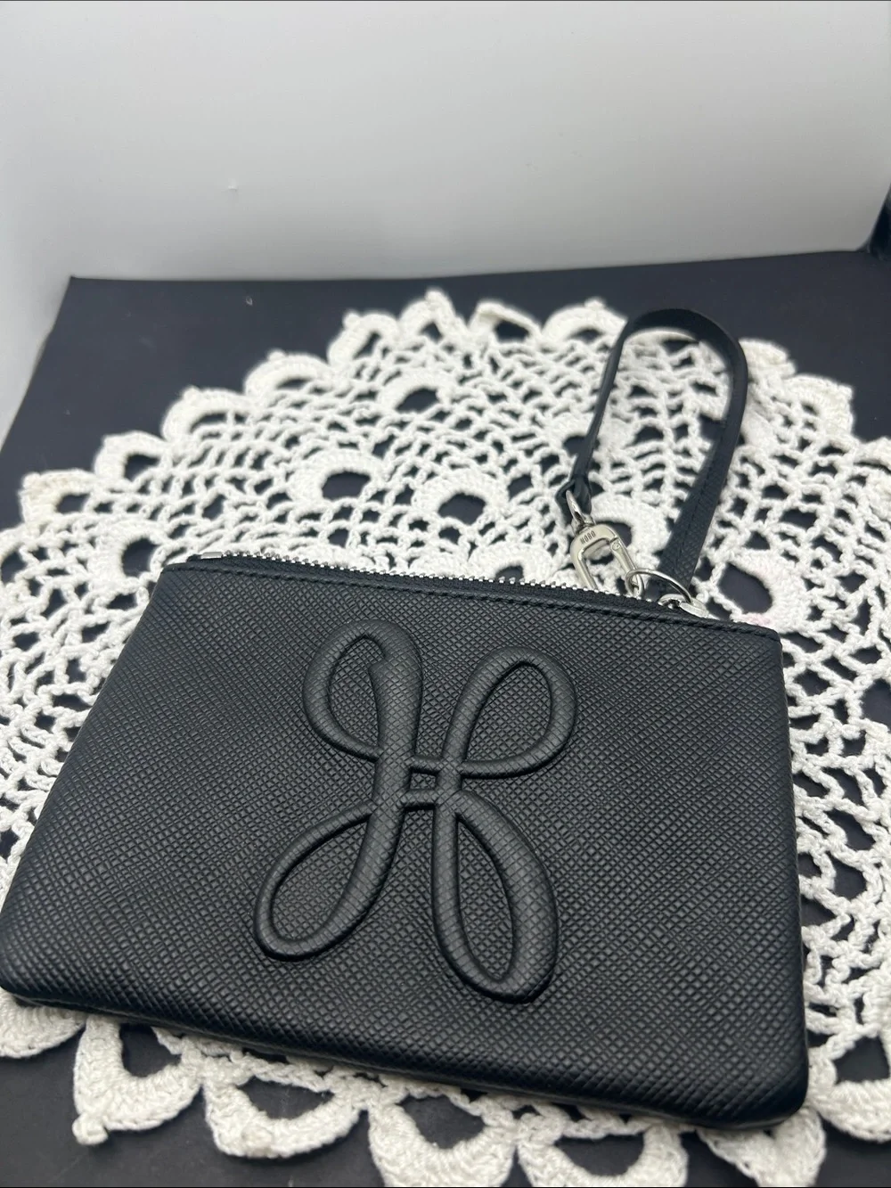 HOBO Black Embossed Logo Wristlet Pouch